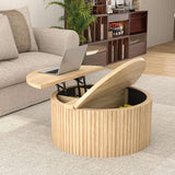 Fsbecl Lift Top Coffee Table with Storage, Round Coffee Tables for Living Room, 34.6'' Farmhouse Fluted Coffee Table, Wood Center Table with Large Hiddern Storage Compartment (Wood Color) Fsbecl