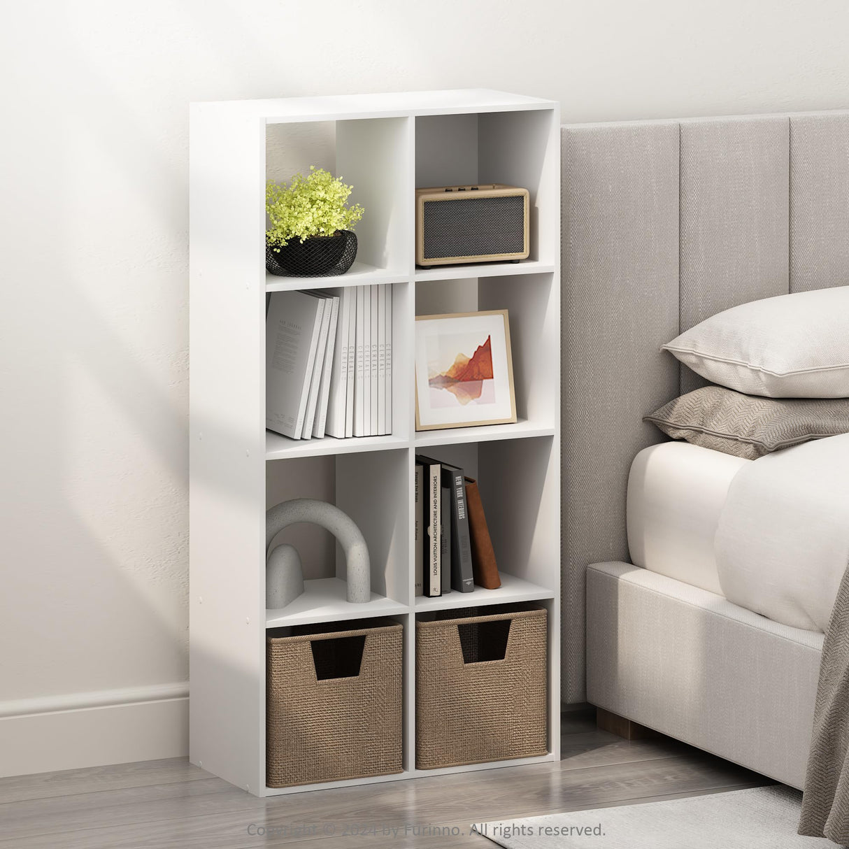 Furinno Pelli Cubic Storage Cabinet, Bookcase, Bookshelf, 8-Cube, White Furinno