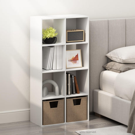 Furinno Pelli Cubic Storage Cabinet, Bookcase, Bookshelf, 8-Cube, White Furinno