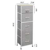 WLIVE Fabric Dresser, 5-Drawer Tall Dressers for Bedroom, Storage Dresser Organizer with Fabric Bins, Wood Top, Sturdy Steel Frame, Chest of Drawers for Closet, Hallway, Light Grey WLIVE