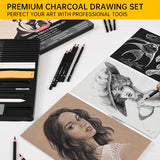 27 Piece Charcoal Drawing Set - Professional Black & White Charcoal Pencils for Sketching, Shading & Blending, Graphite Sticks with Artist Art Supplies Kit (Beginners & Professionals) GETHPEN