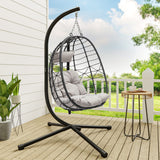 YITAHOME Hanging Egg Swing Chair Outdoor Wicker Hammock Chairs Indoor with Steel Stand UV Resistant Cushion 350lbs for Patio, Bedroom, Garden and Balcony, Gray YITAHOME