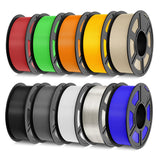 TECBEARS PLA 3D Printer Filament Bundle, 10 KG PLA Filament 1.75mm, Neatly Wound 3D Printing Filament, 1kg per Spool, 10 Pack, Black+White+Grey+Transparent+Red+Blue+Green+Orange+Wood+Gold TECBEARS