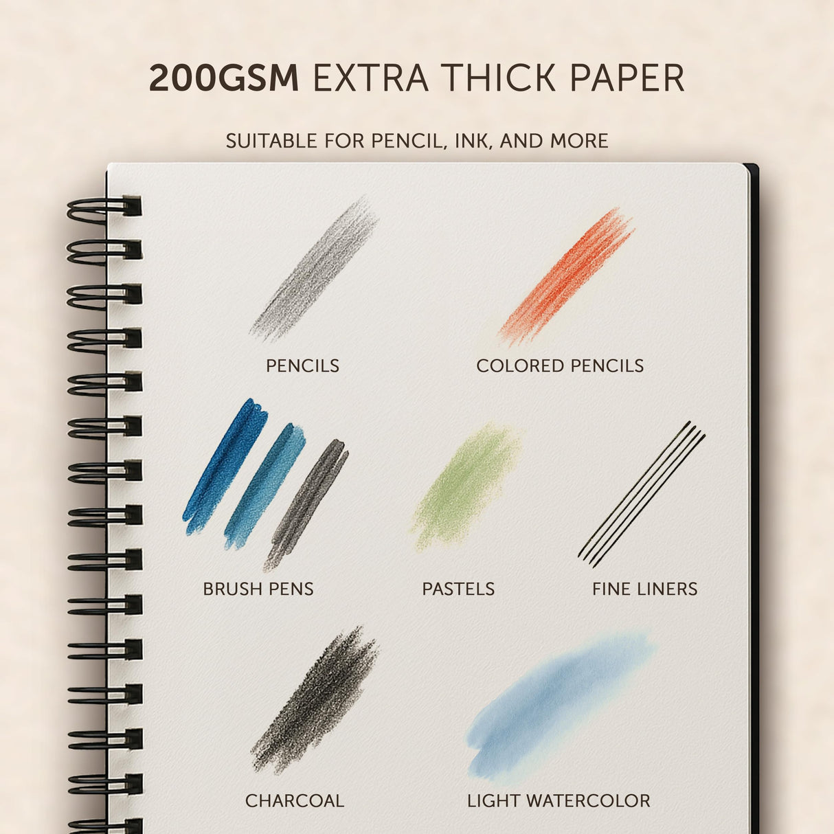 Artist’s Sketchbook Hardcover – 200GSM Very Thick Paper – Large, Spiral Sketch Book for Drawing and Mixed Media – Sketch Pad, Art Book - 8.25 x 11.4, 40 Sheets / 80 Pages String & Space