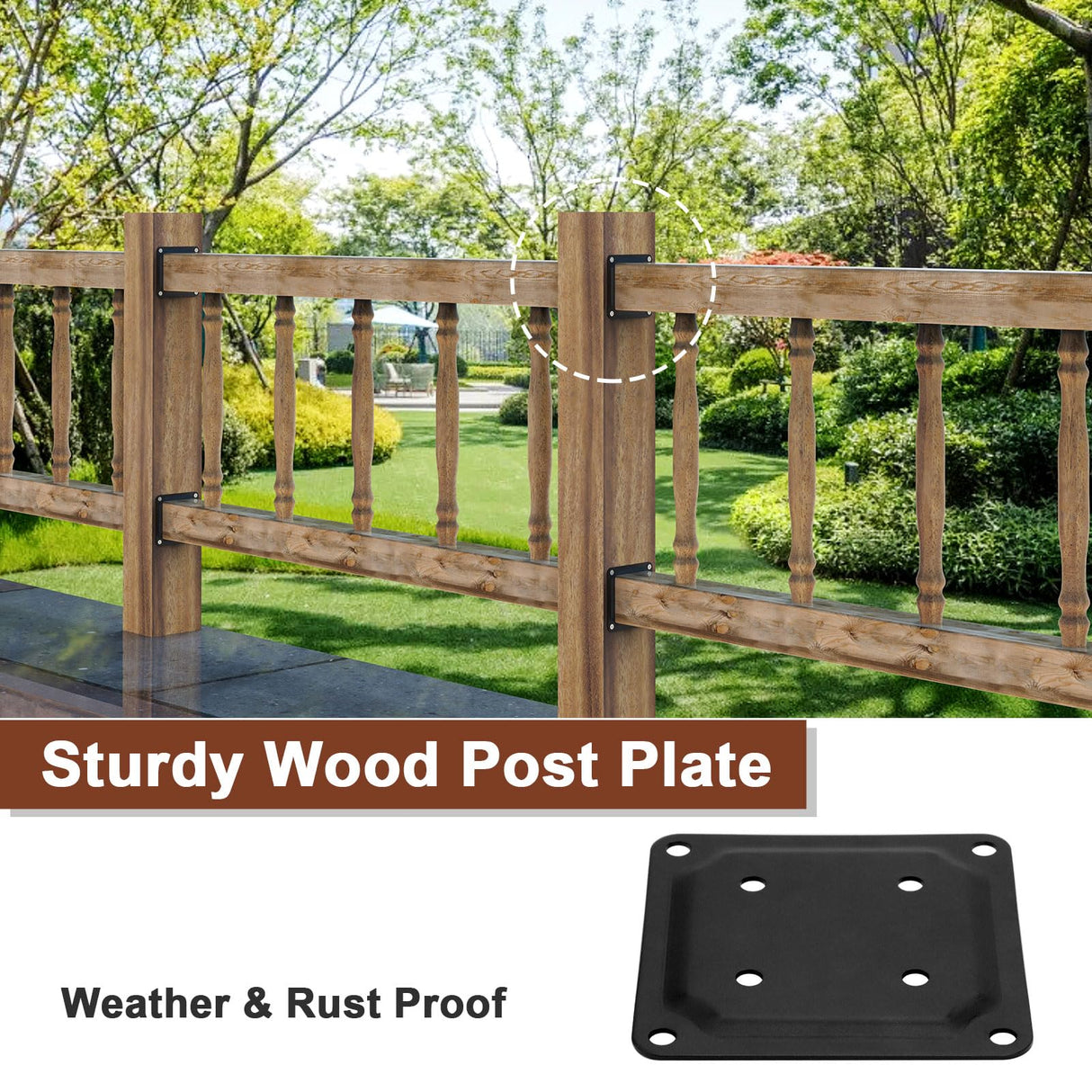 FOROIRON (8 Pack) 4" x 4" Wood Post Plate Connector, Powder-Coated Decking Post Base, Wood Fence Post Anchor Base, Deck Porch Railing Support Base FOROIRON