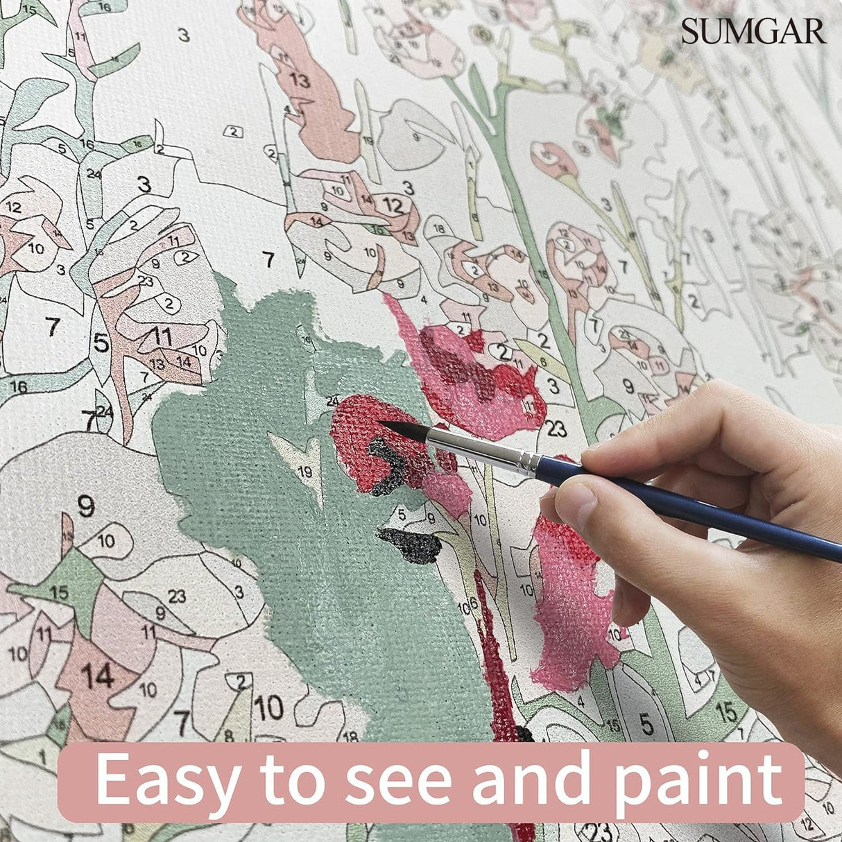 SUMGAR Paint by Numbers kit for Adults Flowers Framed Painting Easy DIY Acrylic Oil Painting on Canvas for Beginner Girls Teens,Pink Wildflower Paint by Numbers Kit with Frame Family Gifts 20" x 16" SUMGAR