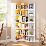 YITAHOME Corner Bookshelf with LED Light, 6 Tier Corner Shelf White Bookshelf L-Shaped Bookcase Storage Display Shelf for Home Office, Living Room, White YITAHOME