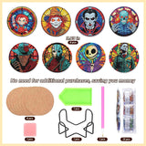 MBNTJHT 8 Pcs Halloween Diamond Art Coasters Kits with Cork Base, Horror Movie Diamond Painting Coasters with Holder, DIY Drink Coaster Art Crafts Supplies for Home Decor 4X4 Inch. MBNTJHT