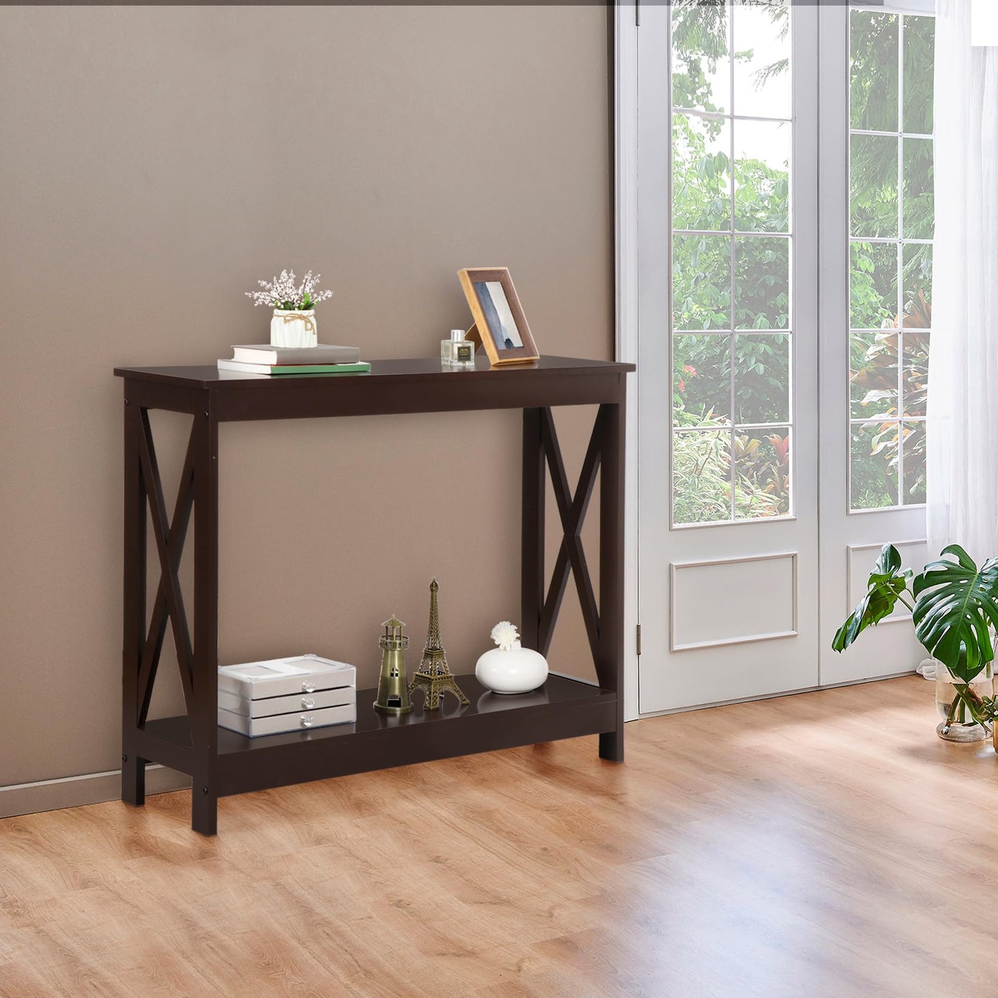 ZenStyle Sofa Side Console Table with 2 Storage Shelves Narrow Accent Table for Entryway/Hallway/Living Room, 39.3in L x 11.8in W x 31.6in H (Dark Brown)