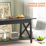 GreenForest Coffee Table with Storage, 39inch Modern Coffee Tables for Living Room, X-Frame Design Farmhouse Black Coffee Table Space Saving Living Room Tables, Easy Assembly, Black GreenForest