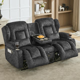 URRED Loveseat Rocker Recliner Sofa with Console, Manual Reclining Loveseat RV Couch Double Rocking Chair Nursery with Cup Holders, Side Pocket, Bluetooth Speaker, USB, Outlets (Grey) URRED