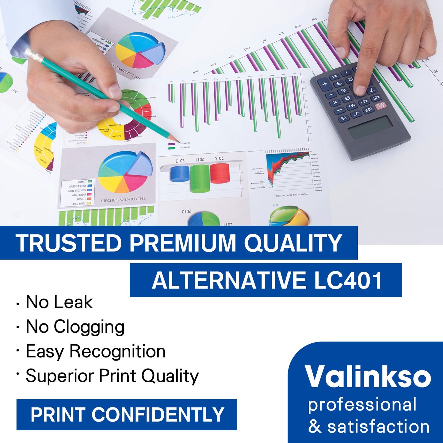 Valinkso LC401 Ink Cartridges Compatible for Brother LC401 Ink Cartridges Color Standard Yield Work with Brother MFC-J1010DW MFC-J1012DW MFC-J1170DW Printer (1 Black,1 Cyan,1 Magenta,1 Yellow,4 Pack)