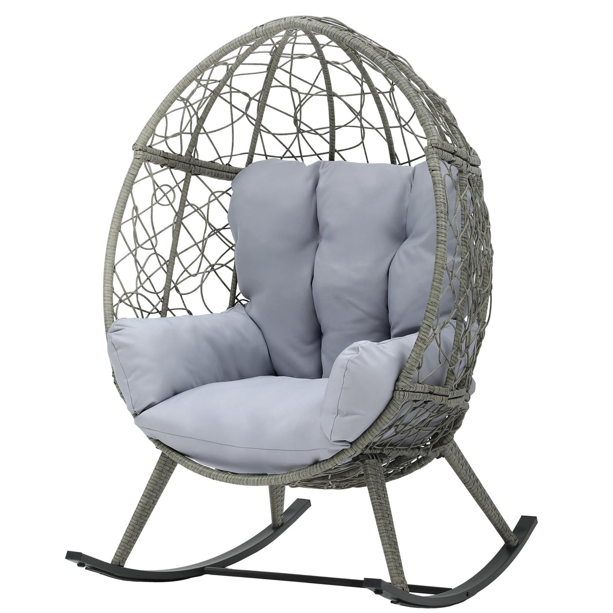 DWVO Wicker Rocking Egg Chair, Oversized Indoor Outdoor Rattan Rocking Chair, Indoor Outdoor Lounger for Patio, Backyard, Living Room, Light Gray DWVO