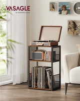 VASAGLE Record Player Stand, 3-Tier Side Table, Vinyl Record Storage up to 100 Albums, End Table for Living Room, Bedroom, Rustic Brown ULET275K01 VASAGLE