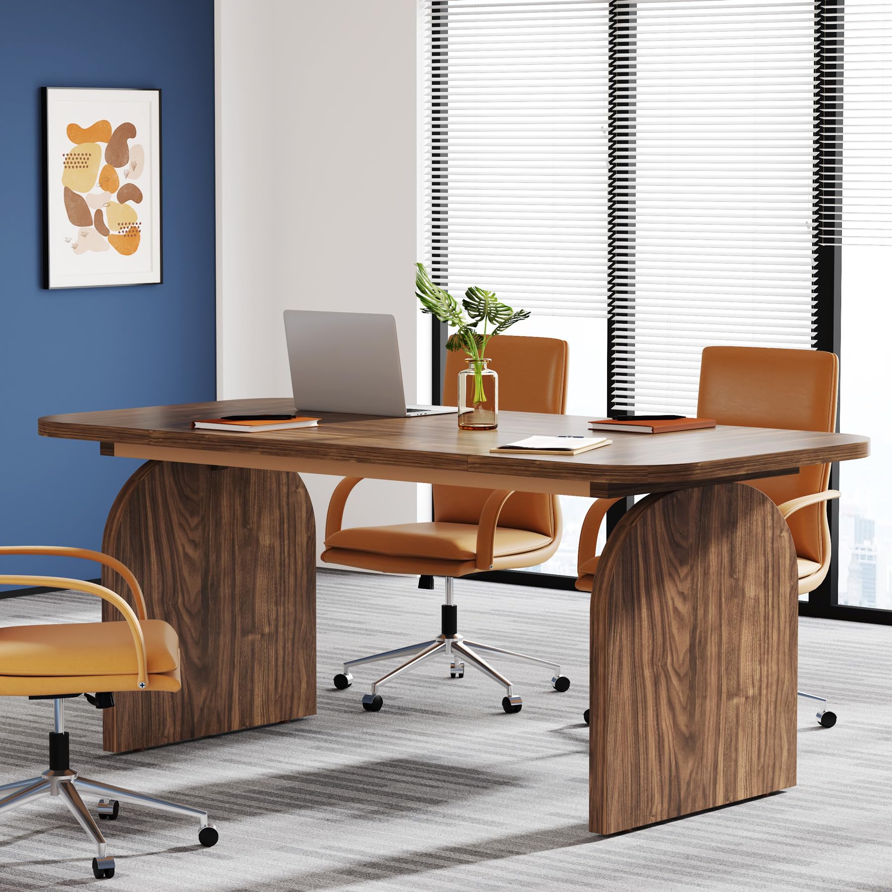 Tribesigns 63-inch Conference Room Table for 4-6 Person, Retro 5.2 ft Small Rectangle Meeting Room Table, Rustic Wood Seminar Table - WoodArtSupply