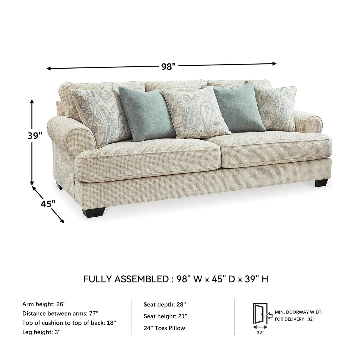 Signature Design by Ashley Monaghan Vintage Sofa with Accent Pillows, Reversible Cushions and Rolled Arms, Beige Signature Design by Ashley