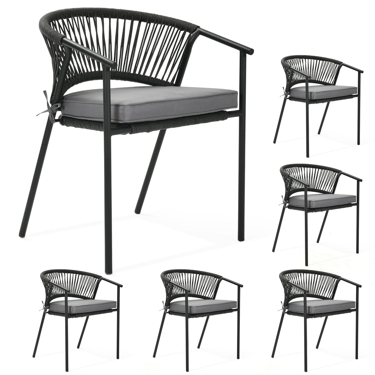 YITAHOME Outdoor Patio Chairs Set of 6, Stackable Dining Chairs Rattan Wicker Outdoor Patio Furniture Set with Cushion All Weather Bistro Chair for Garden Backyard Porch Poolside (Grey) YITAHOME