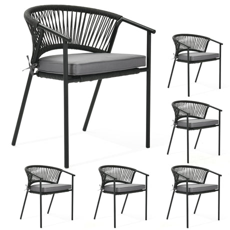 YITAHOME Outdoor Patio Chairs Set of 6, Stackable Dining Chairs Rattan Wicker Outdoor Patio Furniture Set with Cushion All Weather Bistro Chair for Garden Backyard Porch Poolside (Grey) YITAHOME