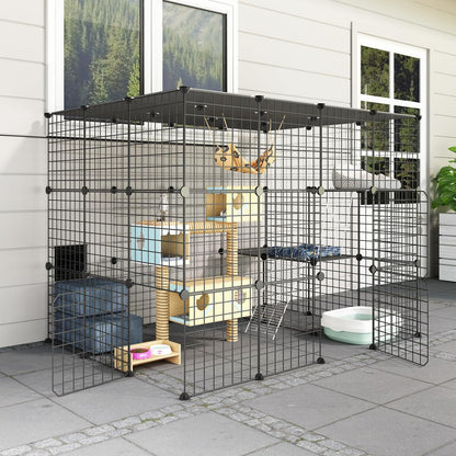 Oneluck Outdoor Cat House Cat Cages Enclosure with Super Large Enter Door, 55L x 41W x41H Balcony Cat Playpen with Platforms,DIY Kennels Crate Large Exercise Place Ideal for 1-3 Cats - WoodArtSupply