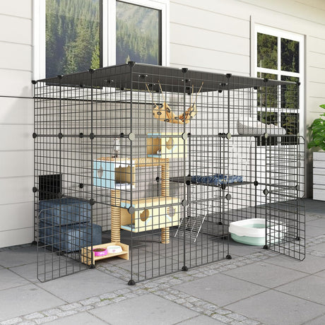 Oneluck Outdoor Cat House Cat Cages Enclosure with Super Large Enter Door, 55L x 41W x41H Balcony Cat Playpen with Platforms,DIY Kennels Crate Large Exercise Place Ideal for 1-3 Cats Oneluck