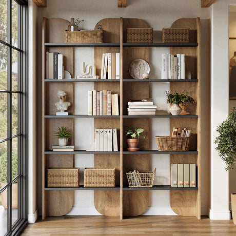 Tribesigns 70.87" Tall Farmhouse Bookshelf, 5-Tier Double Wide Bookcase with Open Shelves, Vintage Bookshelf for Living Room, Office, Study Room, Bedroom (1, Brown+Black) Tribesigns