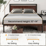 SHA CERLIN 14-Inch Queen Metal Platform Bed with Wooden Headboard and Footboard, No Box Spring Required, Mahogany Finish SHA CERLIN