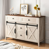 GlouMod Farmhouse Dresser for Bedroom, Sliding Barn Door Dresser with 4 Drawers Dresser Wood, White Dresser & Chest of Drawers, Kids Dresser TV Stand 47" GlouMod