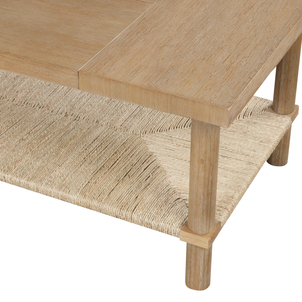 Nathan James Beacon Bohemian Coffee Table with Storage, 2-Tier Rectangle Coffee Table with Solid Wood Legs and Seagrass Shelf, Light Brown Nathan James