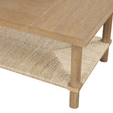 Nathan James Beacon Bohemian Coffee Table with Storage, 2-Tier Rectangle Coffee Table with Solid Wood Legs and Seagrass Shelf, Light Brown Nathan James