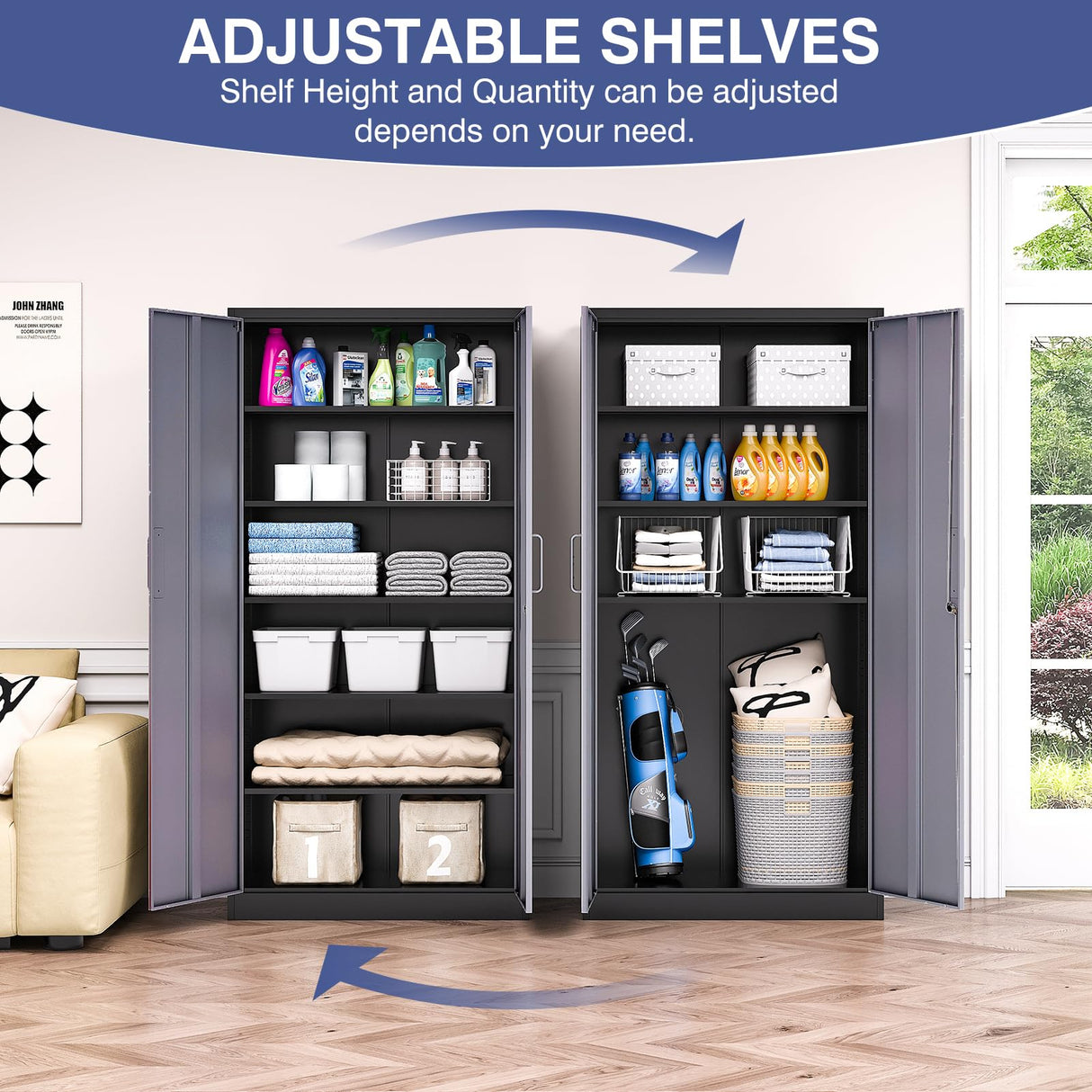 LISSIMO 72" Metal Locker Storage Cabinet,72" Tall Locking Cabinet with Doors and Adjustbale Shelves,File Cabinets for Basement,Garage,Home Office LISSIMO