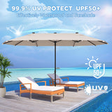 GDPFN 15FT Large Patio Umbrella with Base Included, Outdoor Deck Standing Umbrella with Crank Handle, Double-Side Rectangular Pool Umbrella for Outside, Market, Patio, Beige GDPFN