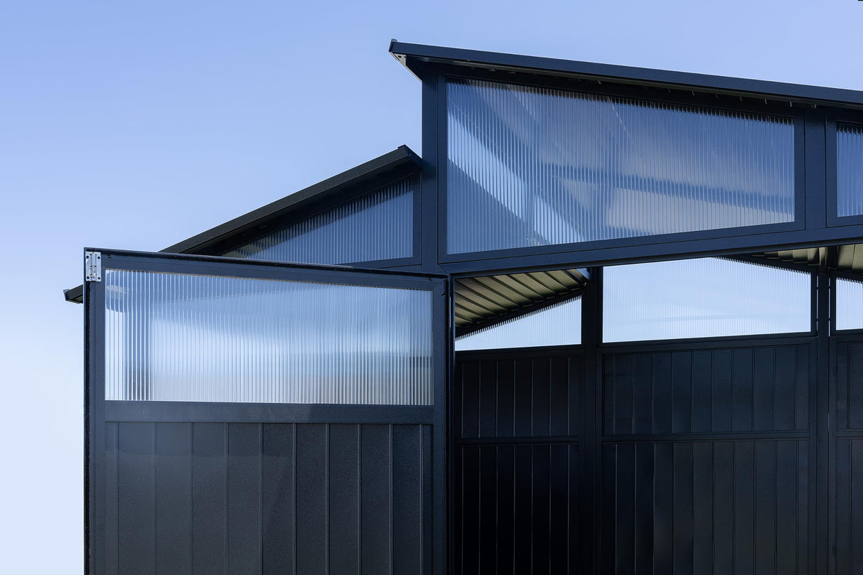 Sojag Rainier Aluminum Frame Storage Shed, Galvanized Steel Roof for Equipment Protection, Polycarbonate Panels for Natural Light, 8' x 11' Sojag