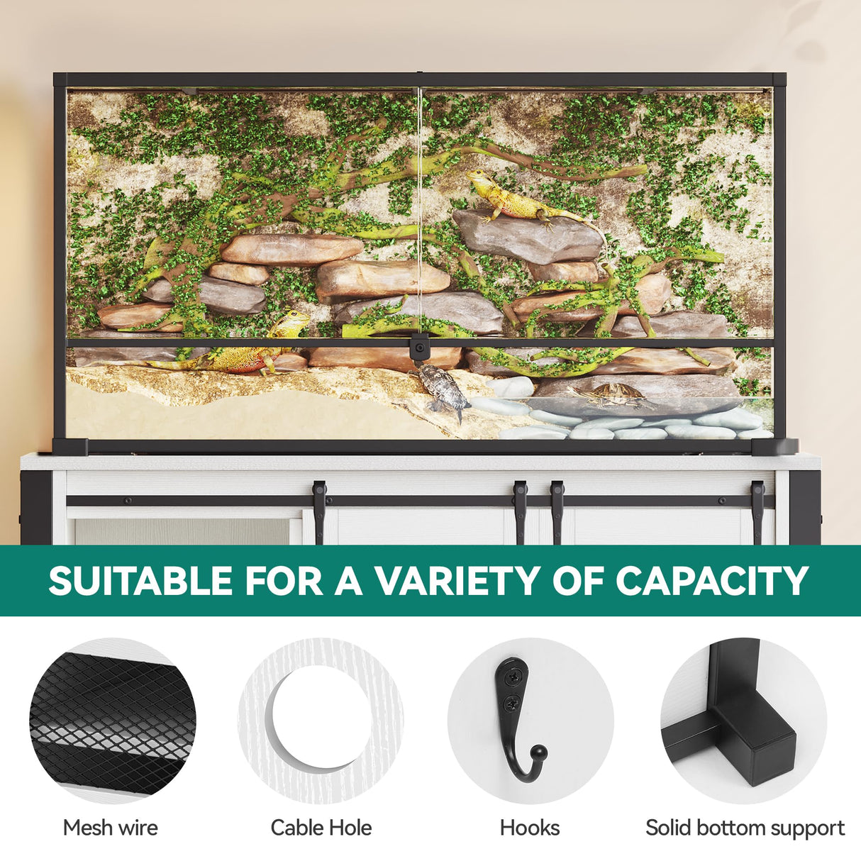 YITAHOME 120 Gallon Reptile Tank Stand with Power Outlets, Heavy Duty Large Reptile Tank Stand with Barn Door, Reptile Tank Turtle Terrariums Table for Accessories Storage,1100LBS Capacity YITAHOME