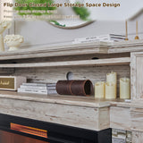 RedLemon 3-Sided Glass Fireplace TV Stand for TVs up to 65'', 52'' Electric Fireplace with Mantel, 36'' Tall Highboy Farmhouse Entertainment Center with Storage for Living Room, Antique Brush White RedLemon