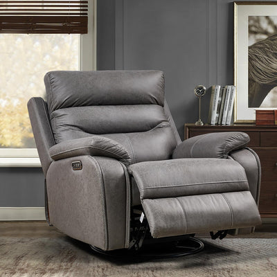 Power Swivel Recliner Chair, 270° Swivel Recliner Glider Rocker for Adults with Dual Motor, One-Key Reset Button, Electrical Adjustable Headrest and USB Ports for Living Room, Grey