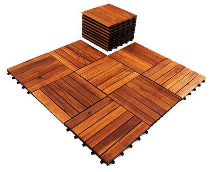 YAMAZING 12”x12” Solid Wood Interlocking Flooring Tiles (Pack of 9), Acacia Hardwood Deck Tiles,Floor Tiles for Both Indoor & Outdoor Use, Waterproof All Weather, 6 Slat (9 Sq Ft)) - WoodArtSupply