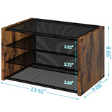 DAOUTIME 3-Tier Paper Organizer Letter Tray, Wooden Desk File Organizer, Stackable Metal Mesh Desk Organizer for A4 Printer Paper Storage. Small Paper Trays for Home Office School, Rustic Brown DAOUTIME