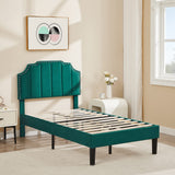 VECELO Twin Upholstered Platform Bed Frame for Kids,Girls,Boys,with Tufted Adjustable Headboard/Mattress Foundation/Wood Slat Support,Easy Assembly,Dark Green VECELO