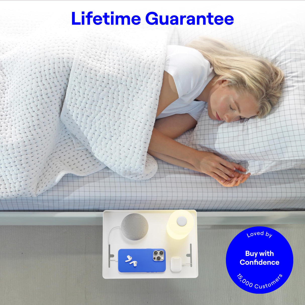 BedShelfie Bedside Shelf, Bunk Bed & Top Bunk, College Dorm Room Essentials, Clip On Nightstand, Bed Side Table Tray Organizer, Dorm Room Decor, College Dorm Essentials - Cable Catch, White BedShelfie