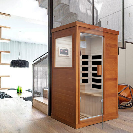 OUTEXER Far Infrared Sauna Home Sauna Spa Room Low-EMF Wood 800W Indoor Saunas with Control Panel and Tempered Glass Door, Room:35.2 * 27.6 * 61.6Inch OUTEXER