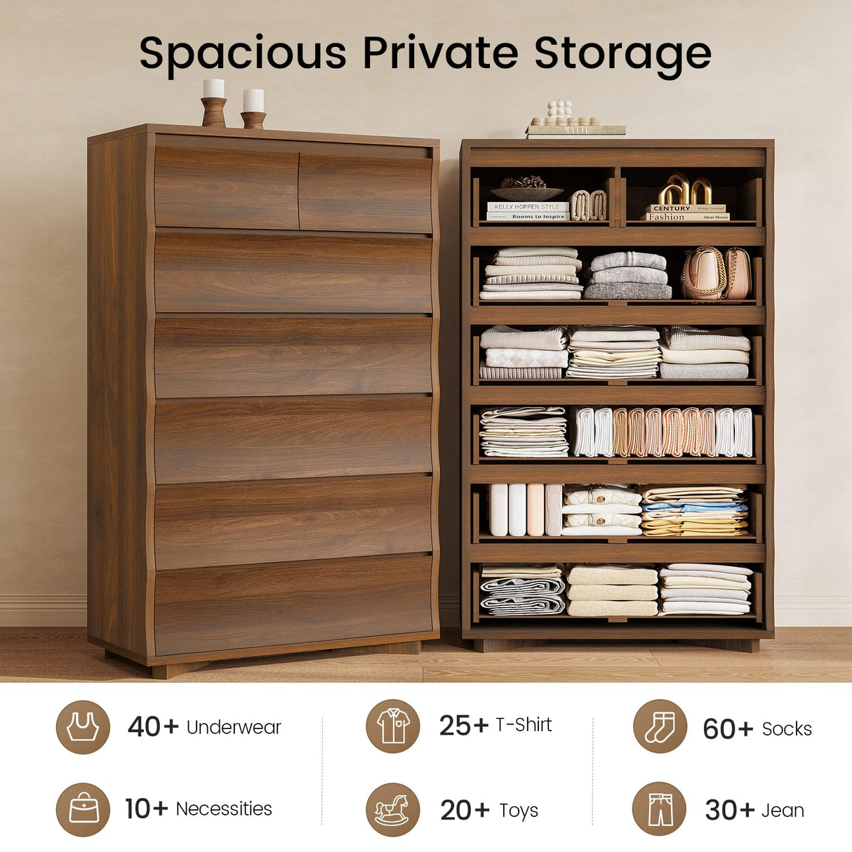 SUCSSRICH Tall Dresser for Bedroom, 52.8" Tall Dresser with 7 Drawers, Wood Dressers & Chests of Drawers, Accent Upright Drawer Organizers for Closet, Hallway SUCSSRICH