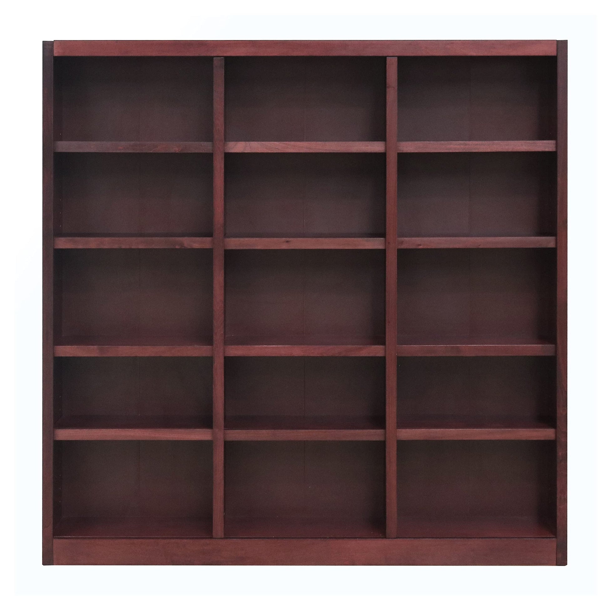 Traditional 72-Inch Triple Wide Wood Bookcase with 15 Adjustable Shelves in Cherry Finish - WoodArtSupply