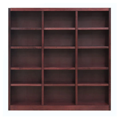 Traditional 72-Inch Triple Wide Wood Bookcase with 15 Adjustable Shelves in Cherry Finish - WoodArtSupply