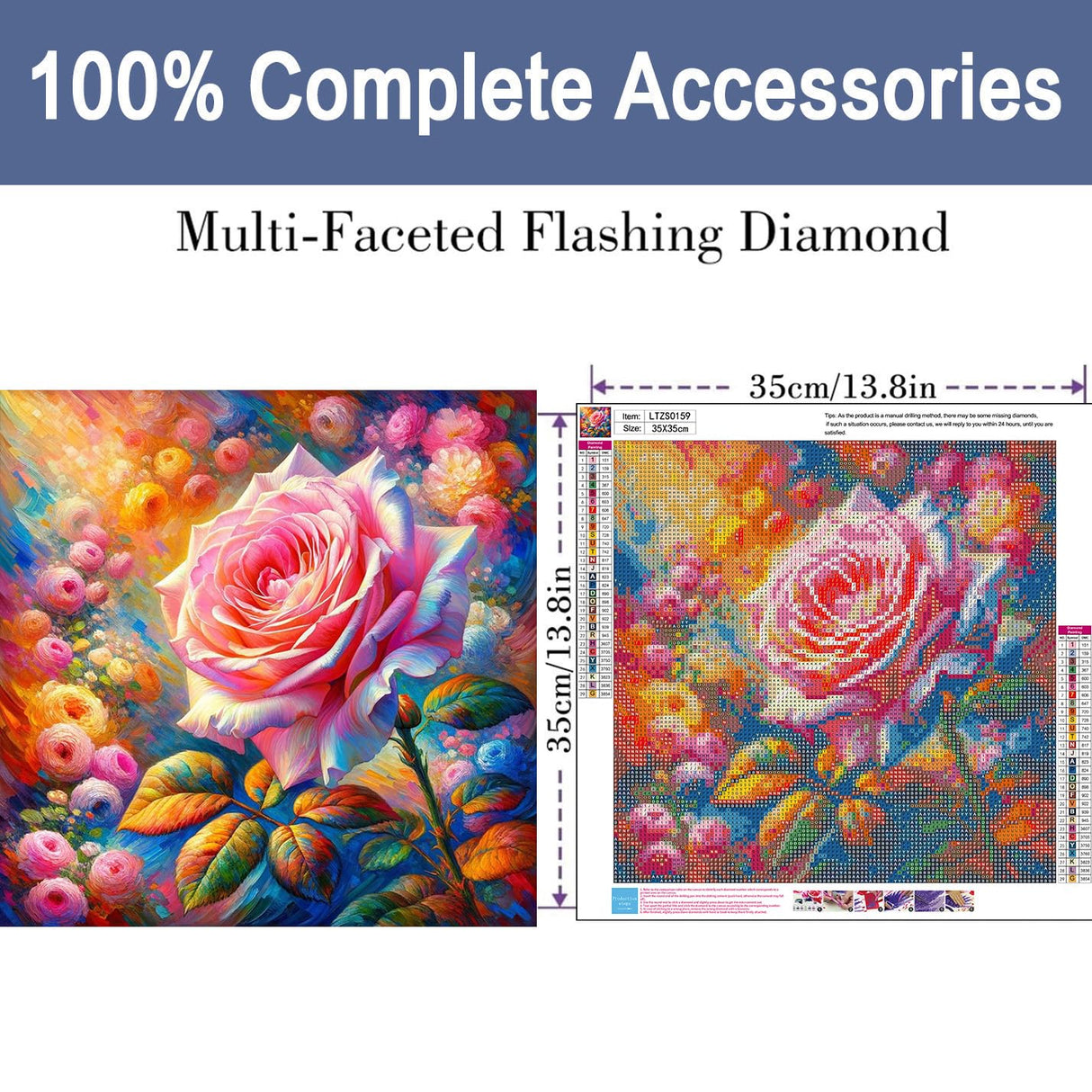 ijbnhd Rose Diamond Painting Kit for Adults, Rose Diamond Art Kits for Adults, Flower Gem Art for Home Wall Decor 14X14inch ijbnhd