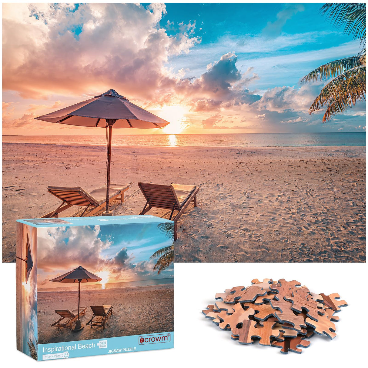 crowm 1000 Piece Puzzle for Adults, Hawaii Challenging Jigsaw Puzzles Families Beautiful Beach Scenes for Game Nights Large Puzzles Sunrise Sunset crowm