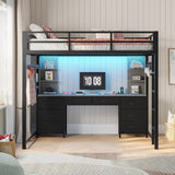 ADORNEVE Full Size Loft Bed with Desk and 8 Storage Drawers, Metal Loft Beds Full with LED Lights & Charging Sation, Heavy Duty Loft Bed Frame with 6 Storage Shelves, Space-Saving, Noise Free,Grey ADORNEVE