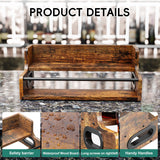 KLM Liquor Bottle Display Shelf, Coffee Syrup Rack Organizer, 2 Step Countertop Liquor Wine Rack, mini bar,Liquor Cabinet, Home Retro Bar Shelf Stand for Liquor Whiskey, Spirits, Brown KLM