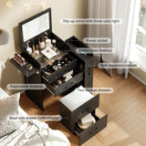 Herture 3 in 1 Vanity Desk with Flip Top Mirror, LED Lights, Side Cabinet,Collapsible Desk Panel, Hidden Stool with Storage, Small Makeup Vanity Table with Power Outlets, Compact Vanity, Black PT01DTB Herture