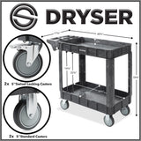 Dryser Utility Service Cart with Wheels, 40" x 17" Heavy Duty 550 lb. Capacity with Shelves - 2 Tier Rolling Cart with Two 5" Swivel Casters for Warehouse, Garage, Cleaning Dryser
