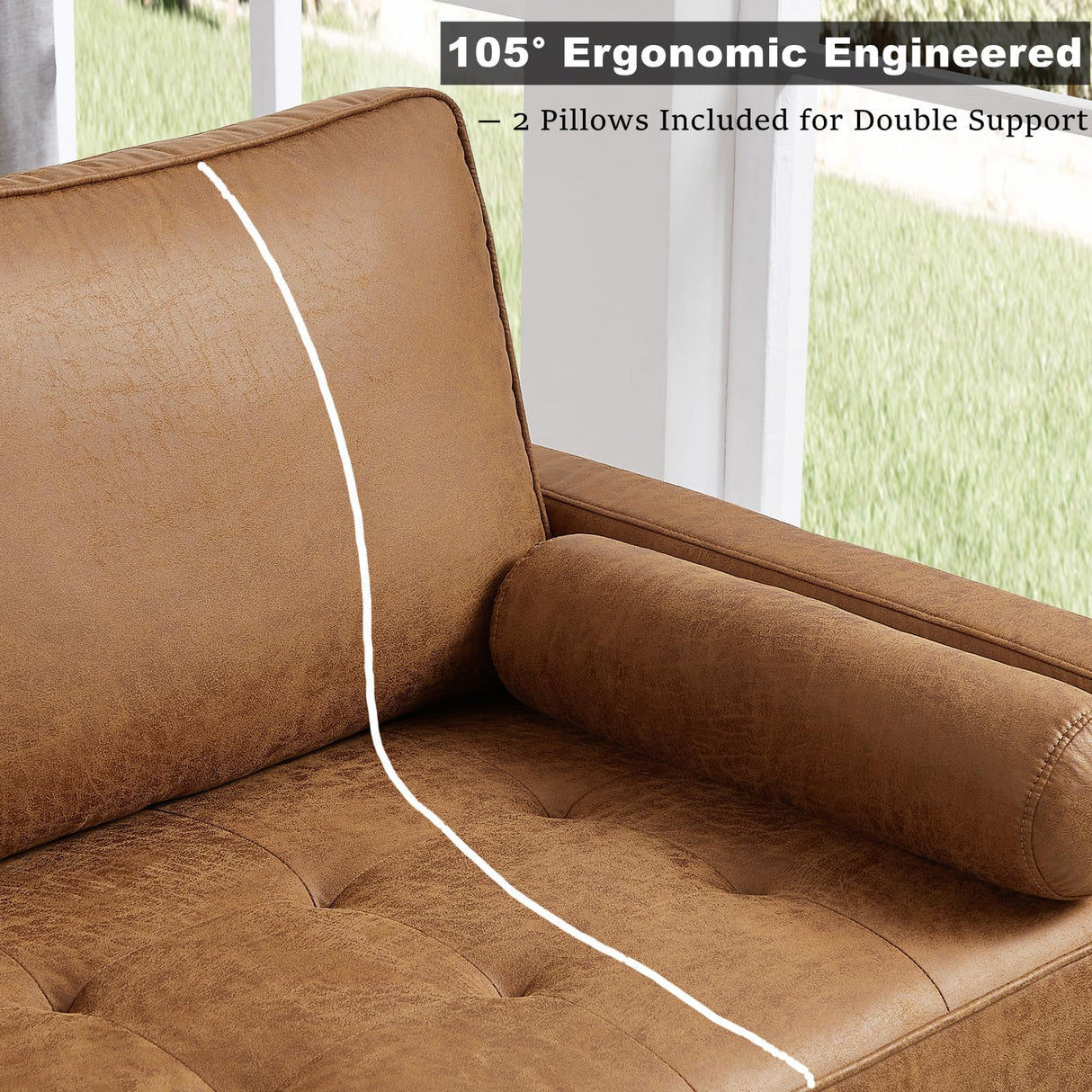 HIFIT Sectional Couches Set for Living Room, 68'' Mid Century Modern Faux Leather Sofa Couch w/Tufted Deep Love Seat & 2 Pillow, Home Sofa Living Room Small Couch for Bedroom, Office, Apartment, Brown HIFIT